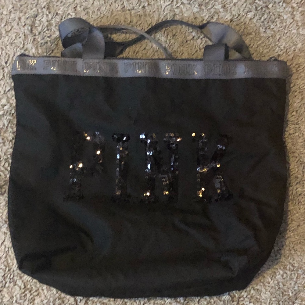 Pink Black Sequin Tote